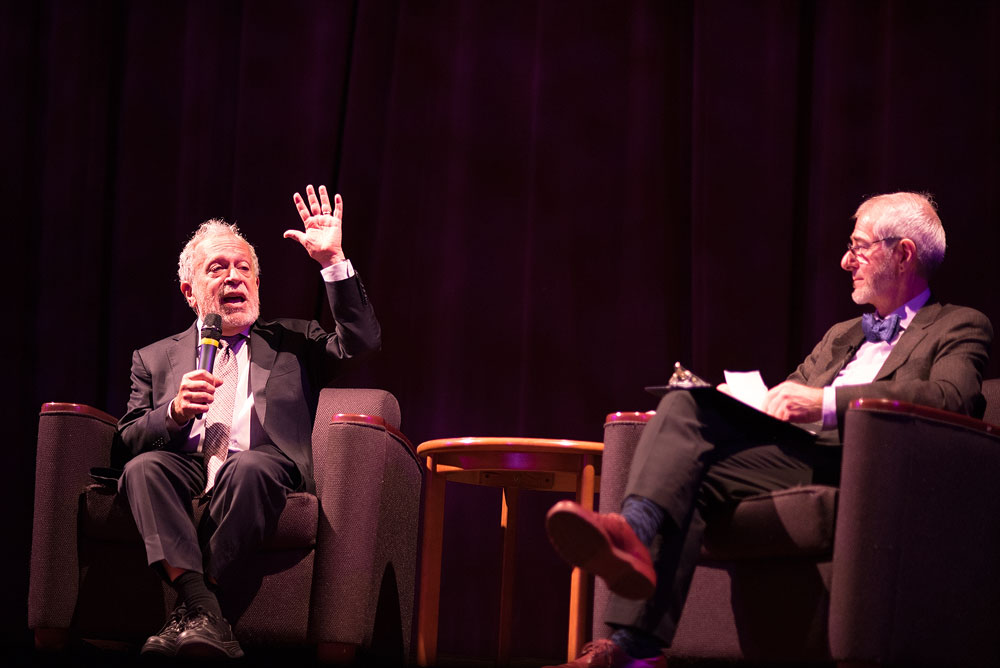 Robert Reich speaks at SLCC Tanner Forum Robert Reich, left, and Nick Burns
