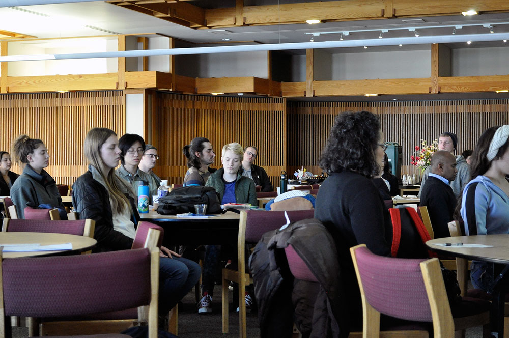 Diverse duo discusses meditation benefits Meditative crowd