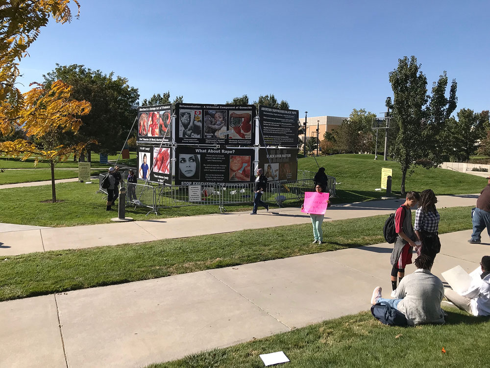Anti-abortion group holds graphic protest at SLCC Protesting the Genocide Awareness Project