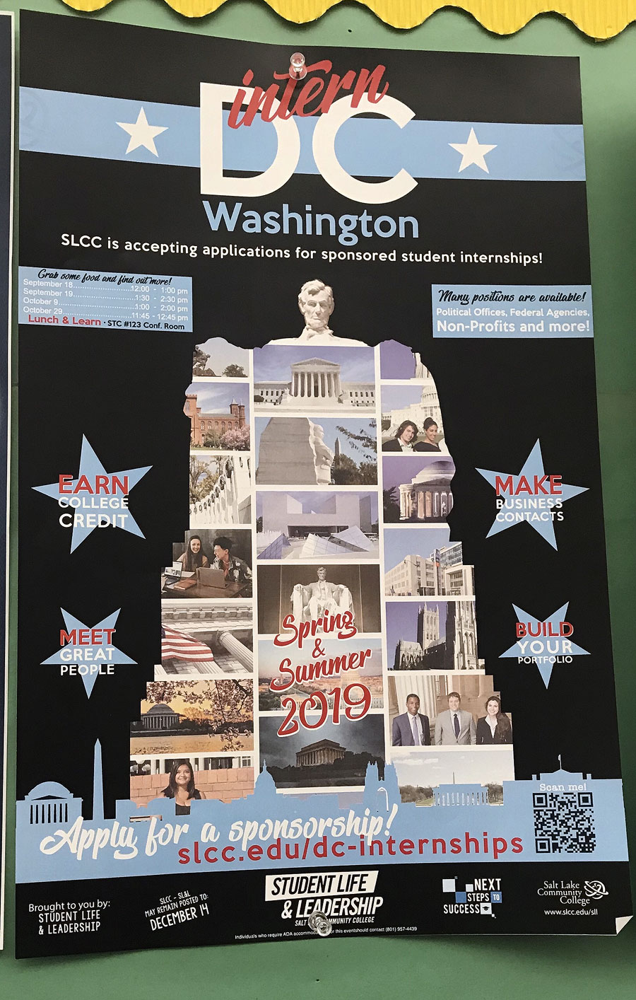 SLCC helps students go to Washington Washington D.C. internship poster