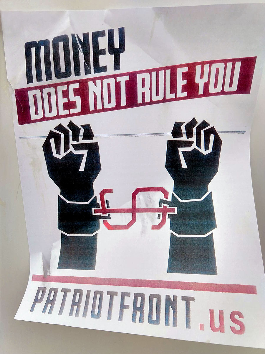 Creating a non-discriminatory campus for SLCC students Patriot Front flier