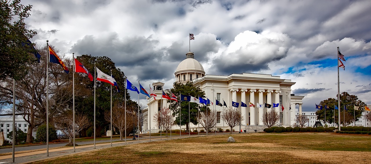 Abortion bills cause controversy around the US Landscape view of Alabama State Capitol in Montgomery