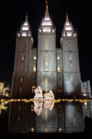 Salt Lake Temple Nativity scene lit up at night