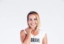 Maven Strong Pilate Studio: Weathering a pandemic Tessa wearing sleeveless shirt with the word "Brave"