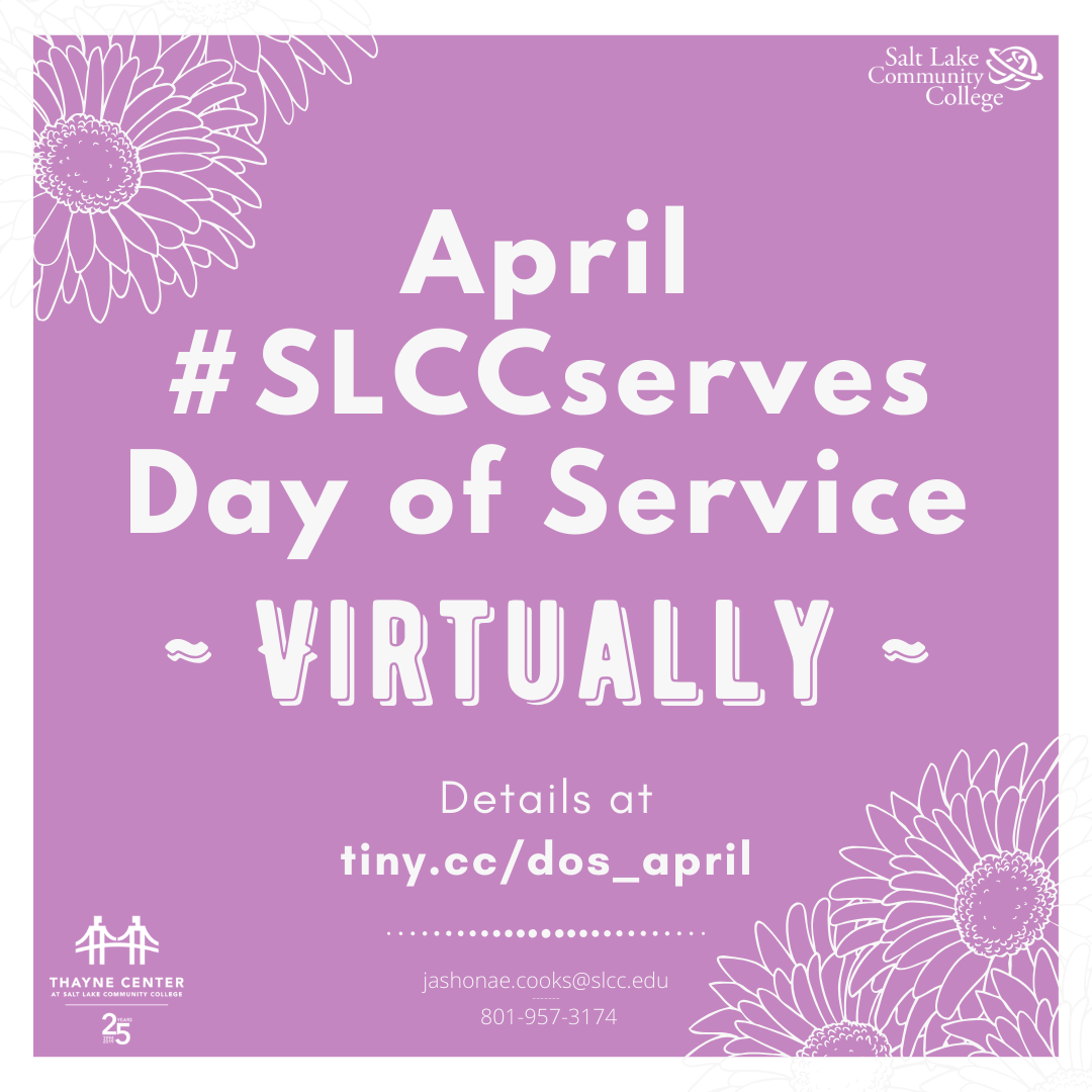 Thayne Center seeks virtual volunteers for #SLCCserves #SLCCserves graphic
