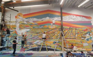 SLCC professor helps bring life to the Kearns Library "Present" mural progress
