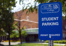 What you need to know about SLCC parking Blue Salt Lake Community College sign reads "Student Parking, Permit Required"