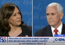 Pence, Harris trade barbs during vice presidential debate Screenshot of debate between Kamala Harris and Mike Pence