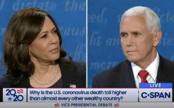 Pence, Harris trade barbs during vice presidential debate Screenshot of debate between Kamala Harris and Mike Pence