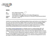 SLCC sends Election Day reminder about campus speech policies A memo written by Chuck Lepper regarding speech and advertising on campus