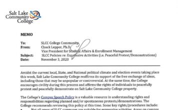 SLCC sends Election Day reminder about campus speech policies A memo written by Chuck Lepper regarding speech and advertising on campus