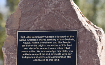 SLCC unveils land acknowledgement plaques Plaque in The Realm (east of Student Center) on the Taylorsville Redwood Campus