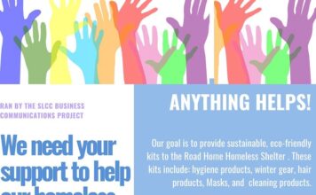 SLCC students raise money, awareness to help the homeless Flier reads "Anything helps! We need your support to help our homeless neighbors this winter!"