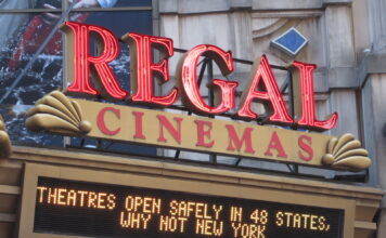 Pandemic forces Hollywood to rethink the future of film Regal Cinemas sign says "Theatres open safely in 48 states, why not New York"
