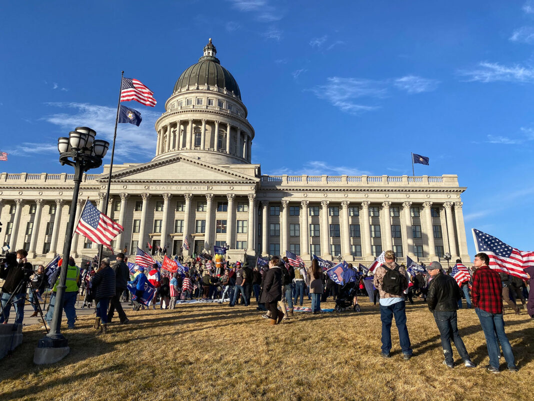 Trump supporters outside the Utah Capitol
