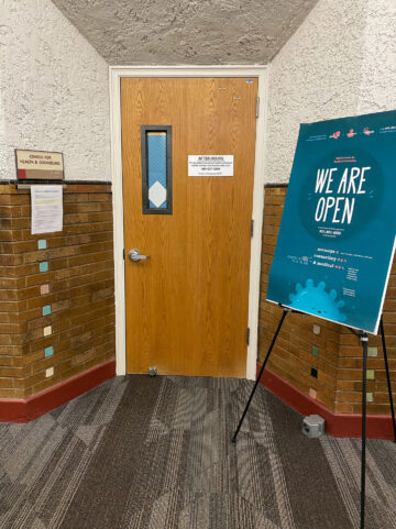 Outside the door of the CHC office