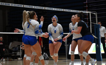 SLCC volleyball continues season in Region 18 tournament Bruin teammates celebrate