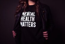 Taking a look at mental health Woman wears t-shirt that reads "mental health matters"