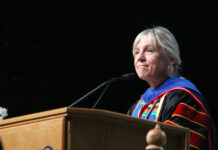 Deneece Huftalin announces she’ll be stepping down as SLCC president in June 2024 Deneece Huftalin at the podium