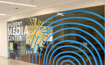 Student media provides students experience and voice Student Media Center window graphics at South City Campus