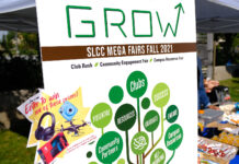 Photos: Bruins reconnect in person at fall 2021 Mega Fair "GROW" theme for SLCC Mega Fair sign