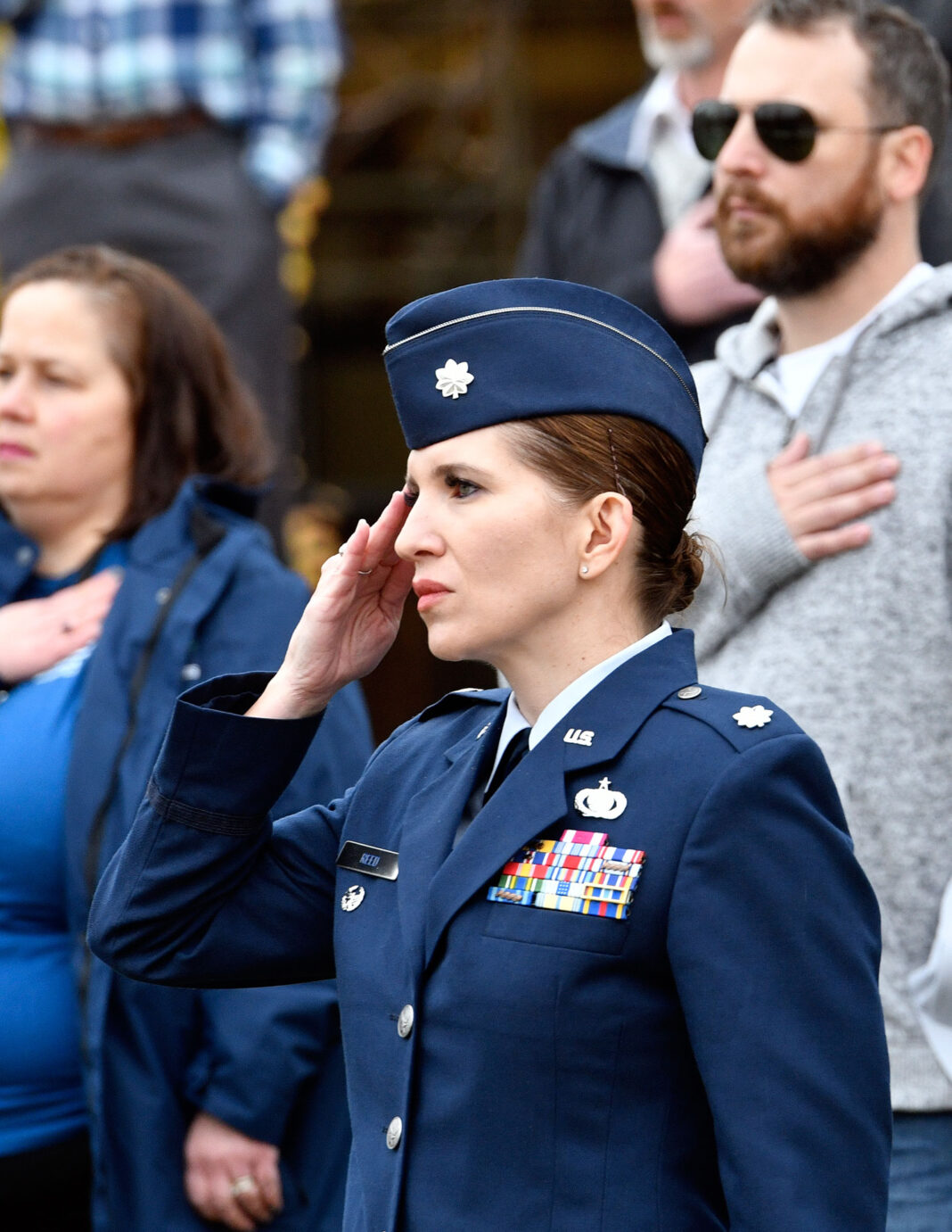 Lt. Col. Sara Reed saluting