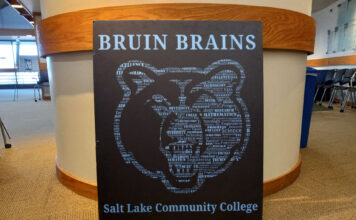 SLCC conference speaker leaves students with one message: ‘Don’t give up’ Sign outside the Bruin Brains Undergraduate Research Conference
