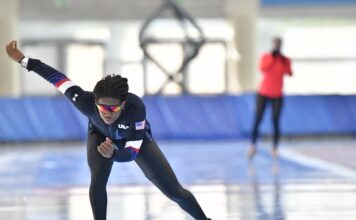 SLCC alumna Erin Jackson becomes first Black woman to win Olympic medal in speedskating Speed skater Erin Jackson practicing on the ice