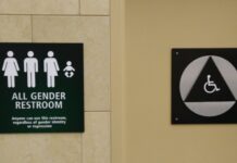 Proposal to add all-gender restrooms in SLCC’s Applied Technology Building falls through Signage outside of a gender-inclusive restroom
