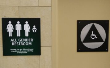 Proposal to add all-gender restrooms in SLCC’s Applied Technology Building falls through Signage outside of a gender-inclusive restroom