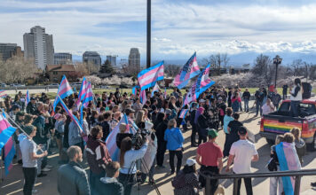 Salt Lake, SLCC communities protest to raise awareness for transgender issues Protesters gather at the Utah State Capitol and wave flags
