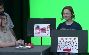 What’s Bruin’ – Speed fingerpainting Students view two finger paintings
