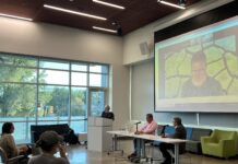 Former chair of the Northwestern Shoshone Nation details Salt Lake’s historical significance Two audience members, seated left, listen to panel discussion