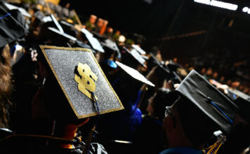 How SLCC students can best prepare for graduation day Mortarboard decorated with gold outline and letters "SL" for Salt Lake