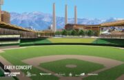 Salt Lake City announces its bid for Major League Baseball Rendering of baseball field with power structures in background