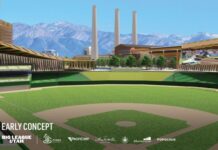Salt Lake City announces its bid for Major League Baseball Rendering of baseball field with power structures in background