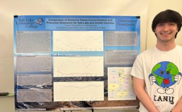 Second annual conference at SLCC brings attention to student research Student stands in front of poster displaying his research