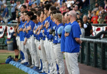 Bruins eliminated from Junior College World Series SLCC baseball players line up for National Anthem