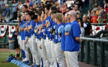 Bruins eliminated from Junior College World Series SLCC baseball players line up for National Anthem