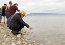 A pouring out of love: Utahns gather for Great Salt Lake blessing ceremony People pouring water into Great Salt Lake from the shoreline