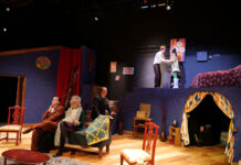 ‘Black Comedy’ play running at the Black Box until Nov. 11 Five student actors on stage during the "Black Comedy" play rehearsal