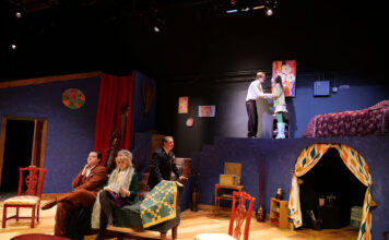 ‘Black Comedy’ play running at the Black Box until Nov. 11 Five student actors on stage during the "Black Comedy" play rehearsal