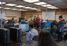 Esports competitors test their skills during event at SLCC Redwood campus Multiple esports teams playing a video game in a classroom computer lab