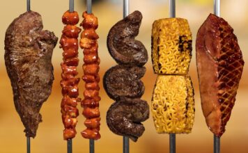 Restaurant review: Rodizio Grill Pieces of meat and fruit on skewers