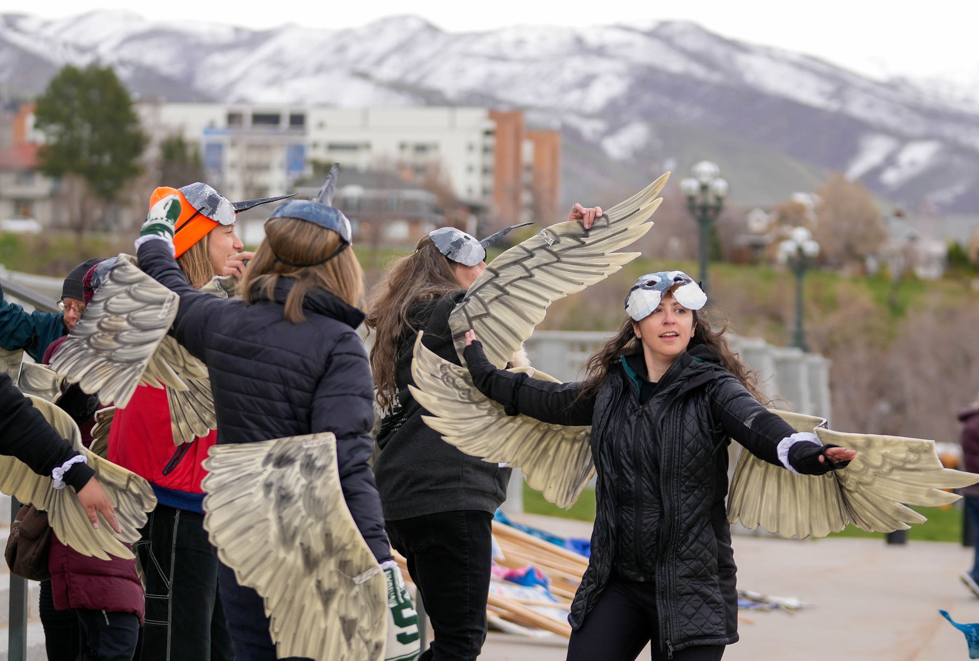 People dressed as birds dancing at the Capitol