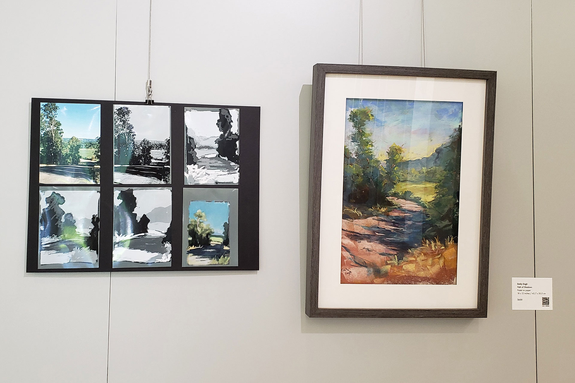 An illustration study and the final painting hanging in a gallery