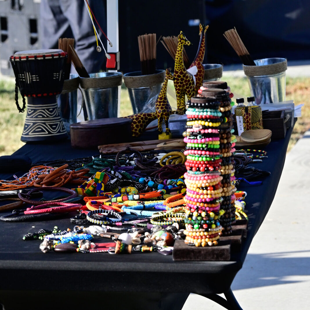 African-themed merchandise sitting on a table, available for purchase