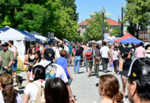 Here are some options for recreation in and around Salt Lake City this summer Crowd of people navigating a farmers market under blue skies