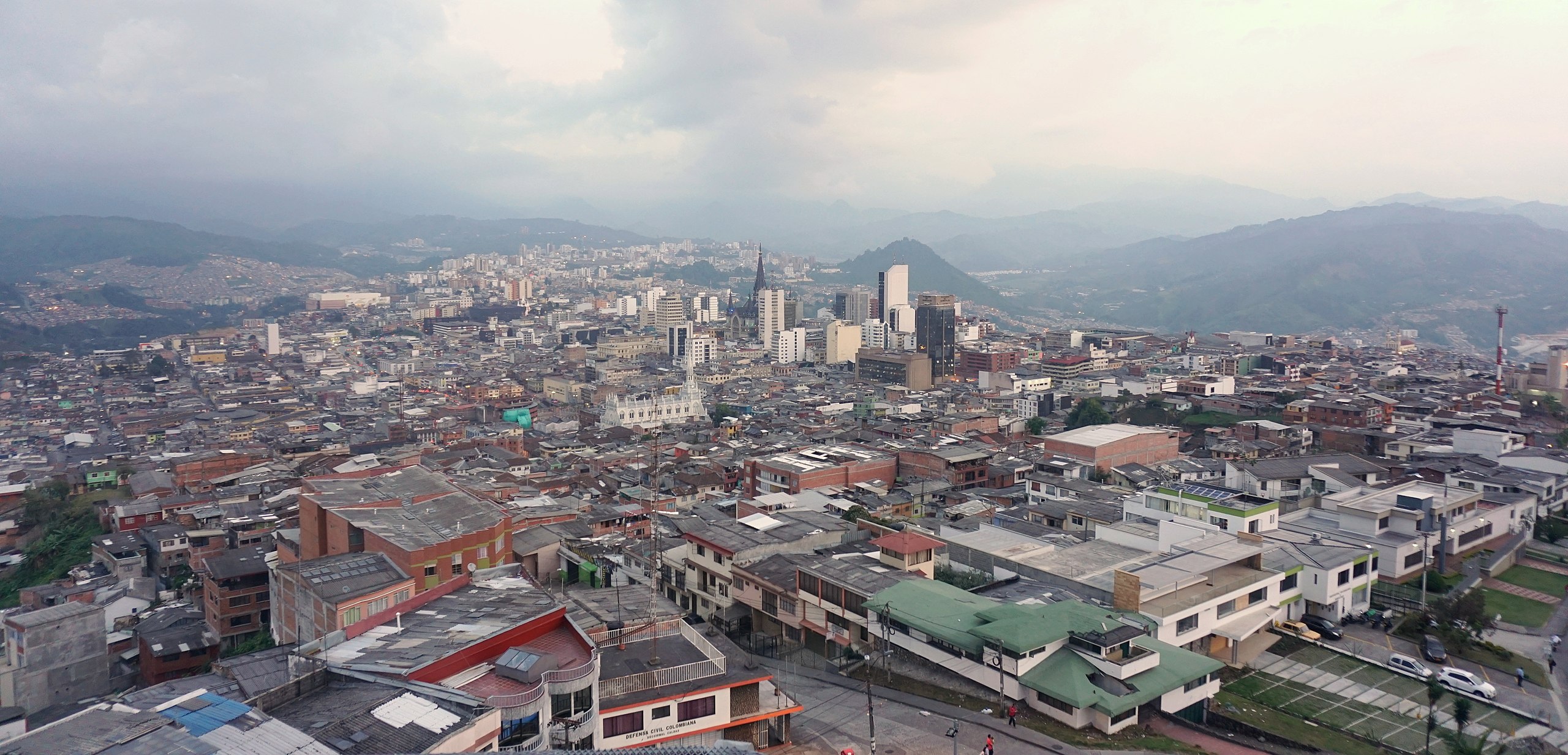 Bird's-eye view on the old town and city center of Manizales