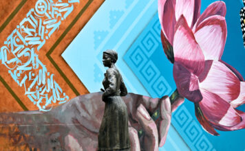 Peace and Justice Garden provides haven alongside historical and meaningful artwork Statue of Harriet Tubman standing in front of a large mural